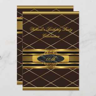 Invitation Mans Elégant Brown Gold Anniversaire Hommes