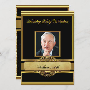 Invitation Mans Elegant Gold Birthday Party Hommes Photo 2