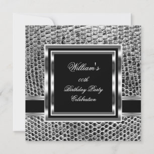 Invitation Mans Elégant Noir Argent Anniversaire Hommes