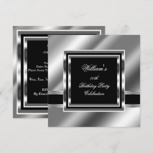Invitation Mans Elégant Noir Argent Fête Anniversaire Mens 2