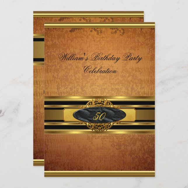 Invitation Mans Elegant Rustic Brown Gold Anniversaire Hommes (Devant / Derrière)