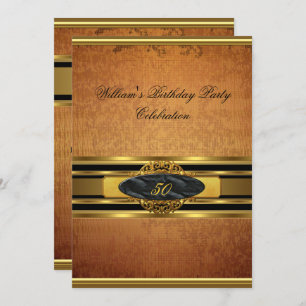 Invitation Mans Elegant Rustic Brown Gold Anniversaire Hommes