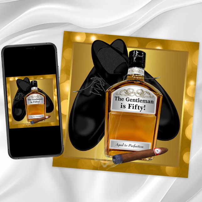 Invitation Mans Gold 50th Birthday Party (Mans any number birthday invitation. Instant download and printed invitations available.)