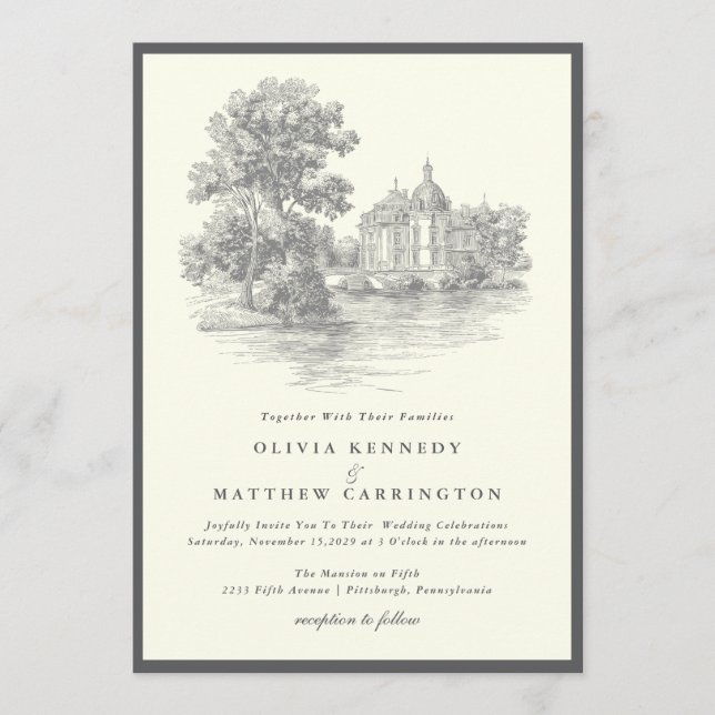 Invitation Mansion Venue Old Money Aesthetic Ivory Wedding  (Devant)