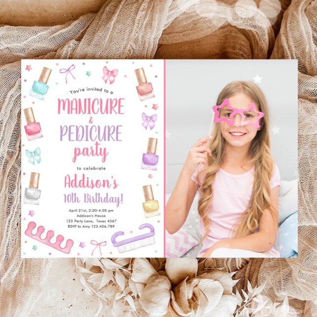 Invitation Manucure et pédicure fête d'anniversaire Bow Mani- (Créateur téléchargé)