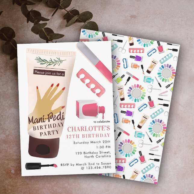 Invitation Manucure Pédicure Fille Fête d'anniversaire Ongles (Nails Manicure Pedicure Mani Pedi Girls Birthday Invitation)