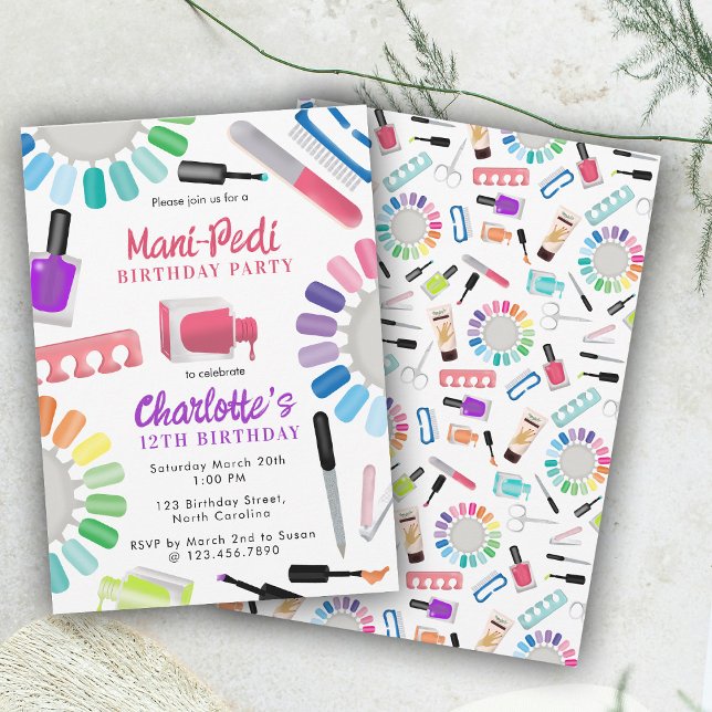Invitation Manucure Pédicure Fille Fête d'anniversaire Ongles (Nails Manicure Pedicure Mani Pedi Girls Birthday Invitation)