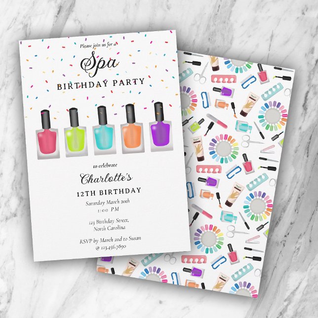 Invitation Manucure Pédicure Fille Spa Fête d'anniversaire (Nail Manicure Pedicure Mani Pedi Girl Spa Birthday Invitation)