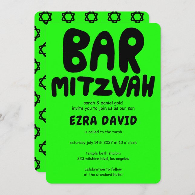 Invitation Manufacture super BAR personnalisée Mitzvah Étoile (Devant / Derrière)
