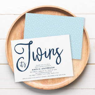 Invitation Manuscrit bleu et bleu en pastel c'est baby shower