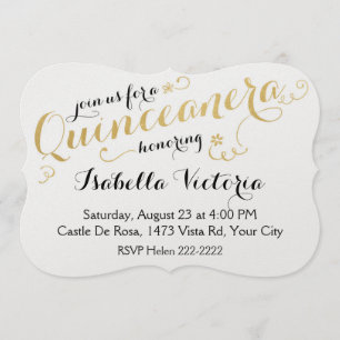 Invitation Manuscrit Quinceanera d'or
