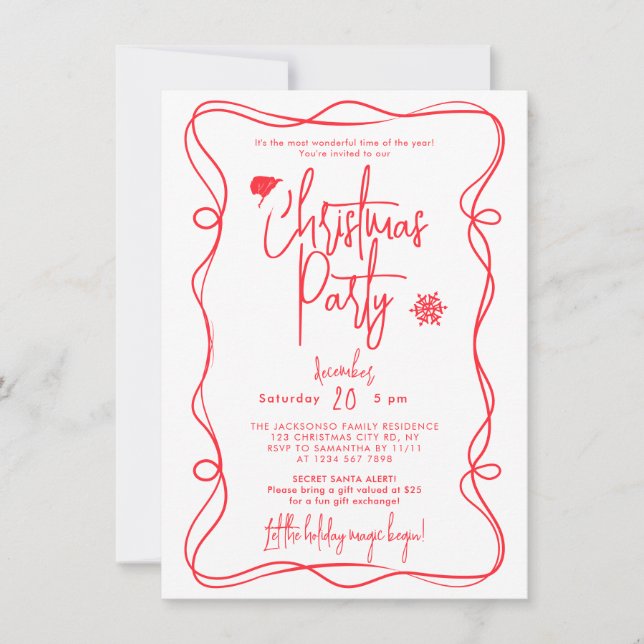 Invitation manuscrite à une soirée de Noël (Devant)