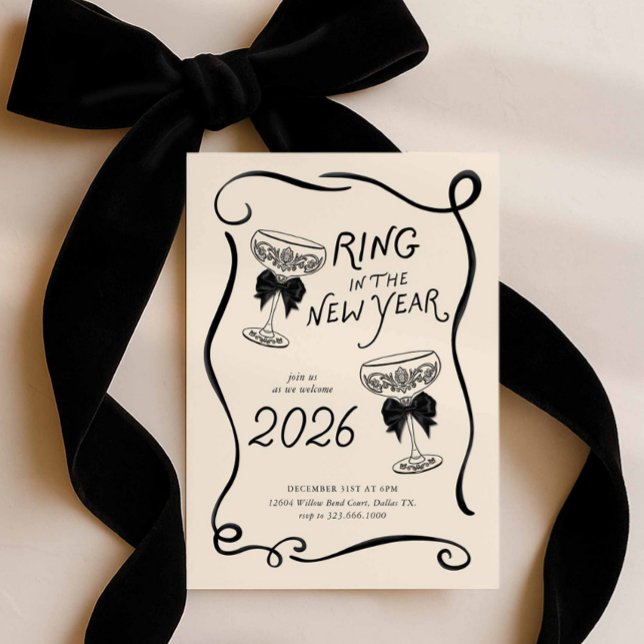 Invitation manuscrite pour la Saint-Sylvestre (2026 Ring in the new year hand drawn party invitation)