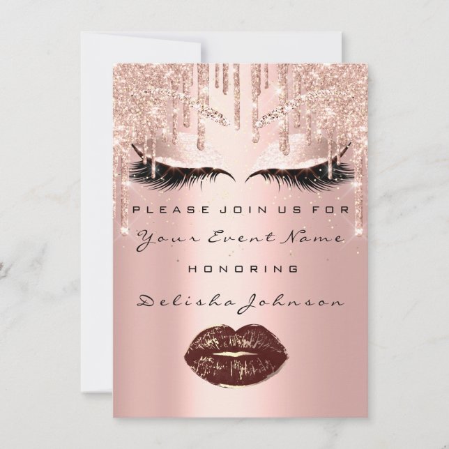Invitation Maquillage de Quinceanera, 16e Rose d'or doux (Devant)