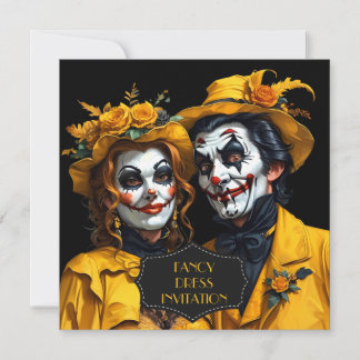 Invitation Maquillage d'Halloween jaune couple caricature