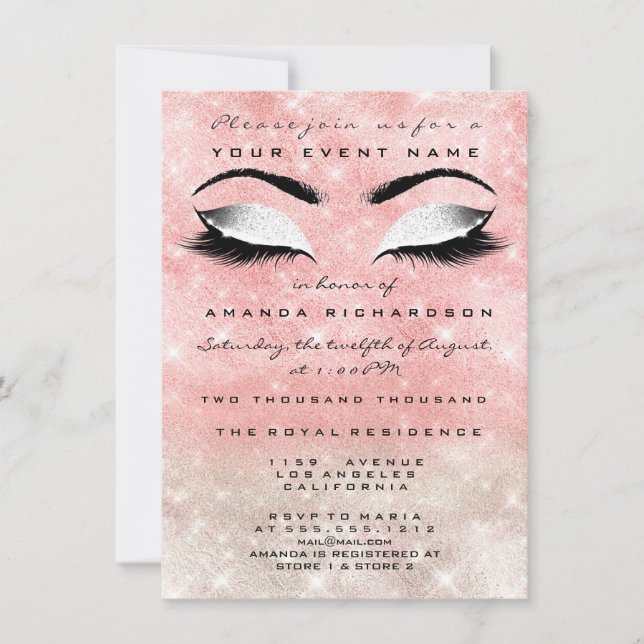 Invitation Maquillage d'ivoire rose Parties scintillant blanc (Devant)
