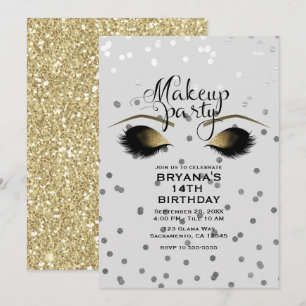 Invitation Maquillage Faux Cils Argent & Or Beauté Strass Soi