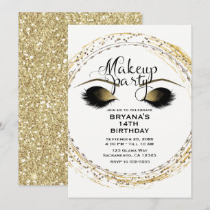 Invitation Maquillage Faux-Cils Argent & Or Fête de Beauté Gl