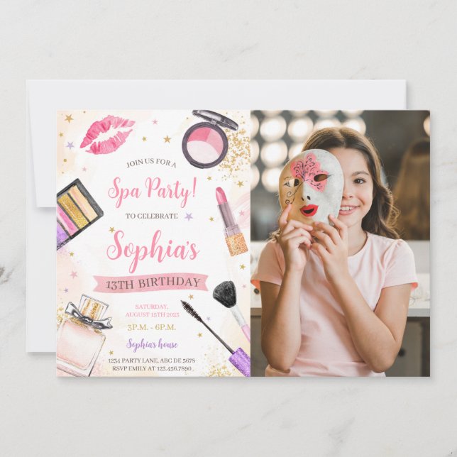Invitation Maquillage spa photo de fête d'anniversaire (Devant)