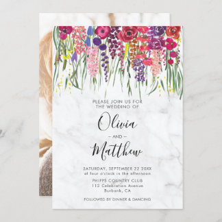 Invitation Marble Boho Fleurs acryliques Mariage photo