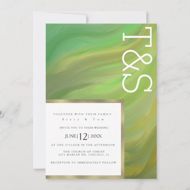 Invitation Marble Bold Green Forest Typographie Mariage (Devant)