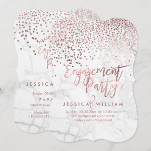 Invitation Marble Faux Rose Gold Confetti Fiançailles