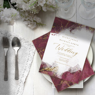Invitation Marble Glitter Wedding Burgundy Gold ID644