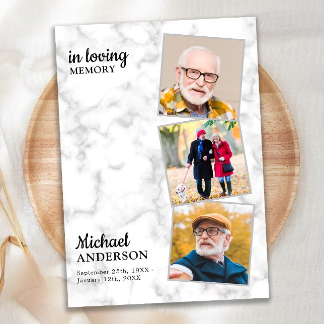 Invitation Marbre 3 Photos Célébration De La Vie (Créateur téléchargé)