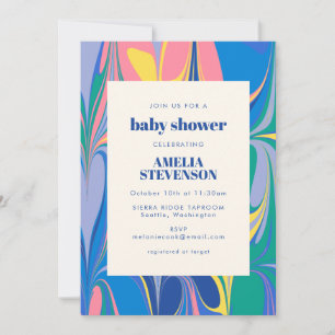 Invitation Marbre Abstrait coloré Baby shower bleu rose