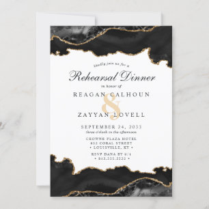 Invitation Marbre Agate Or Noir Moderne Dîner de Répétition