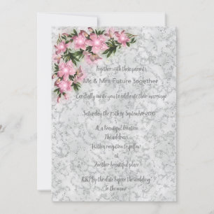 Invitation Marbre argenté mariage fleuri avec fleurs roses