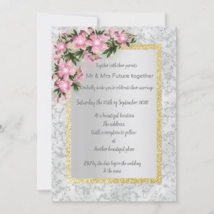 Invitation Marbre argenté mariage floral avec or rose floral