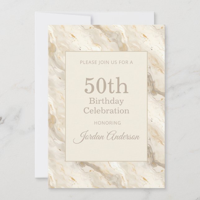 Invitation Marbre beige clair 50e anniversaire (Devant)
