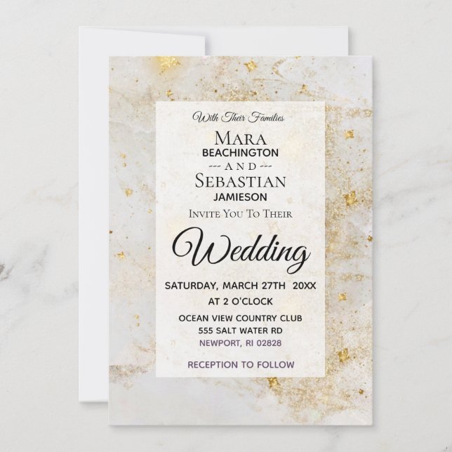 Invitation ~ Marbre blanc avec Mariage de Parties scintillant (Devant)