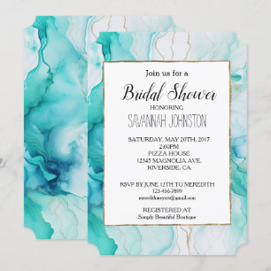 Invitation Marbre blanc d'or Aqua Mint