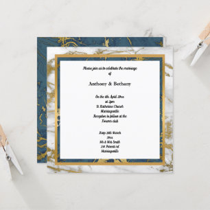 INVITATION MARBRE BLANC D'OR MARBRE MARIAGE MARBRE MARINE