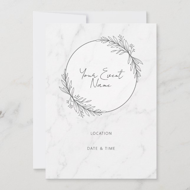Invitation Marbre Blanc Feuille Grise (Devant)