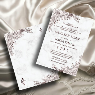 Invitation Marbre blanc Floral dentelle islamique Mariage mus