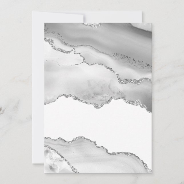 Invitation Marbre Blanc Gris Agate Simple Paillettes Argentée (Devant)