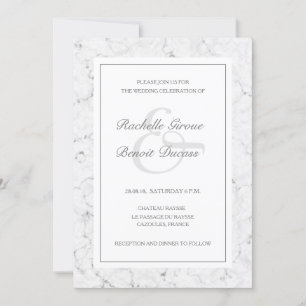 Invitation Marbre blanc gris noir élégant mariage moderne
