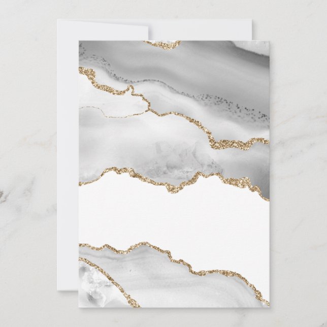 Invitation Marbre Blanc Grisé Agate Raffiné Paillettes Dorées (Devant)