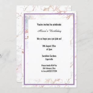 INVITATION MARBRE BLANC LILAC PURPLE THIN TRIM ANNIVERSAIRE
