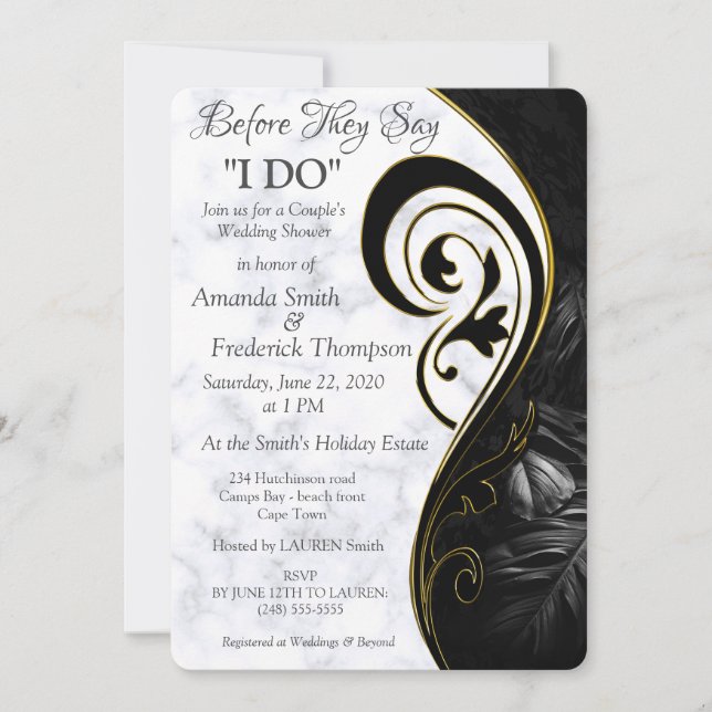 Invitation Marbre blanc moderne Wedding shower Abstrait noir (Devant)