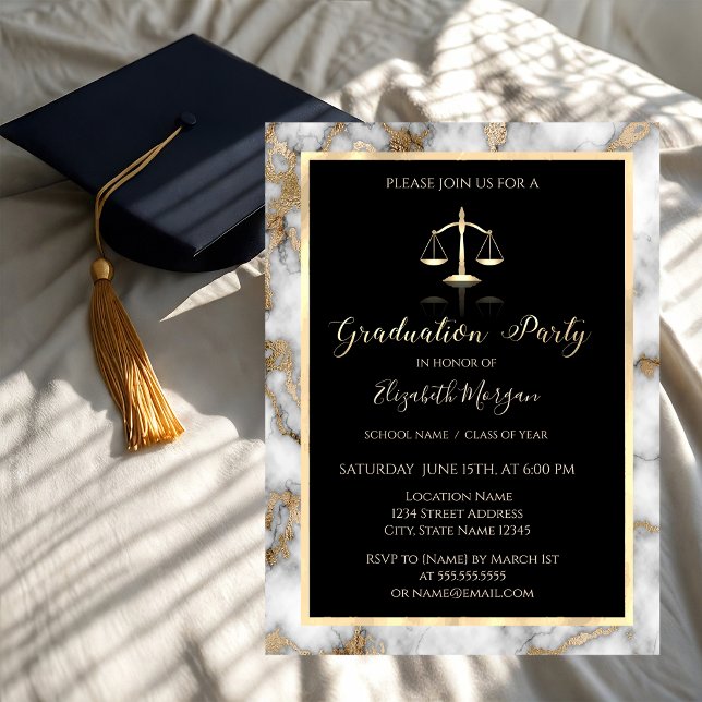 Invitation Marbre blanc or école de droit fête de remise des  (Créateur téléchargé)