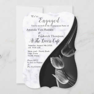 Invitation Marbre blanc - Tulipes Abstraites noires