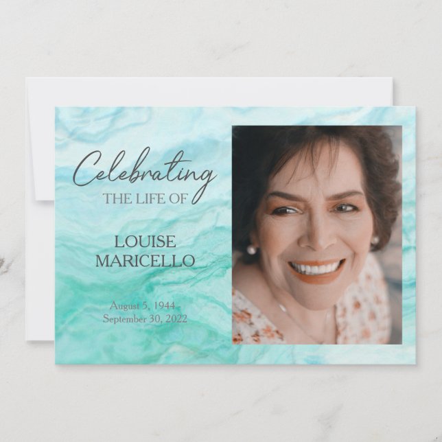 Invitation Marbre Bleu Avec Photo Fête De La Vie (Devant)