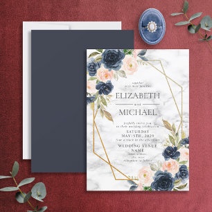 Invitation Marbre bleu bleu marine Mariage géométrique floral