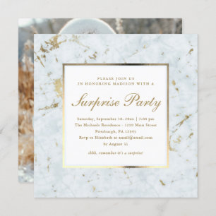 Invitation Marbre bleu Faux avec Photo Surprise Party