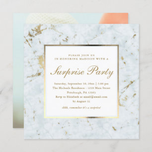 Invitation Marbre bleu Faux avec Photo Surprise Party