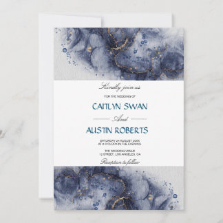 Invitation Marbre bleu marine et marbre doré